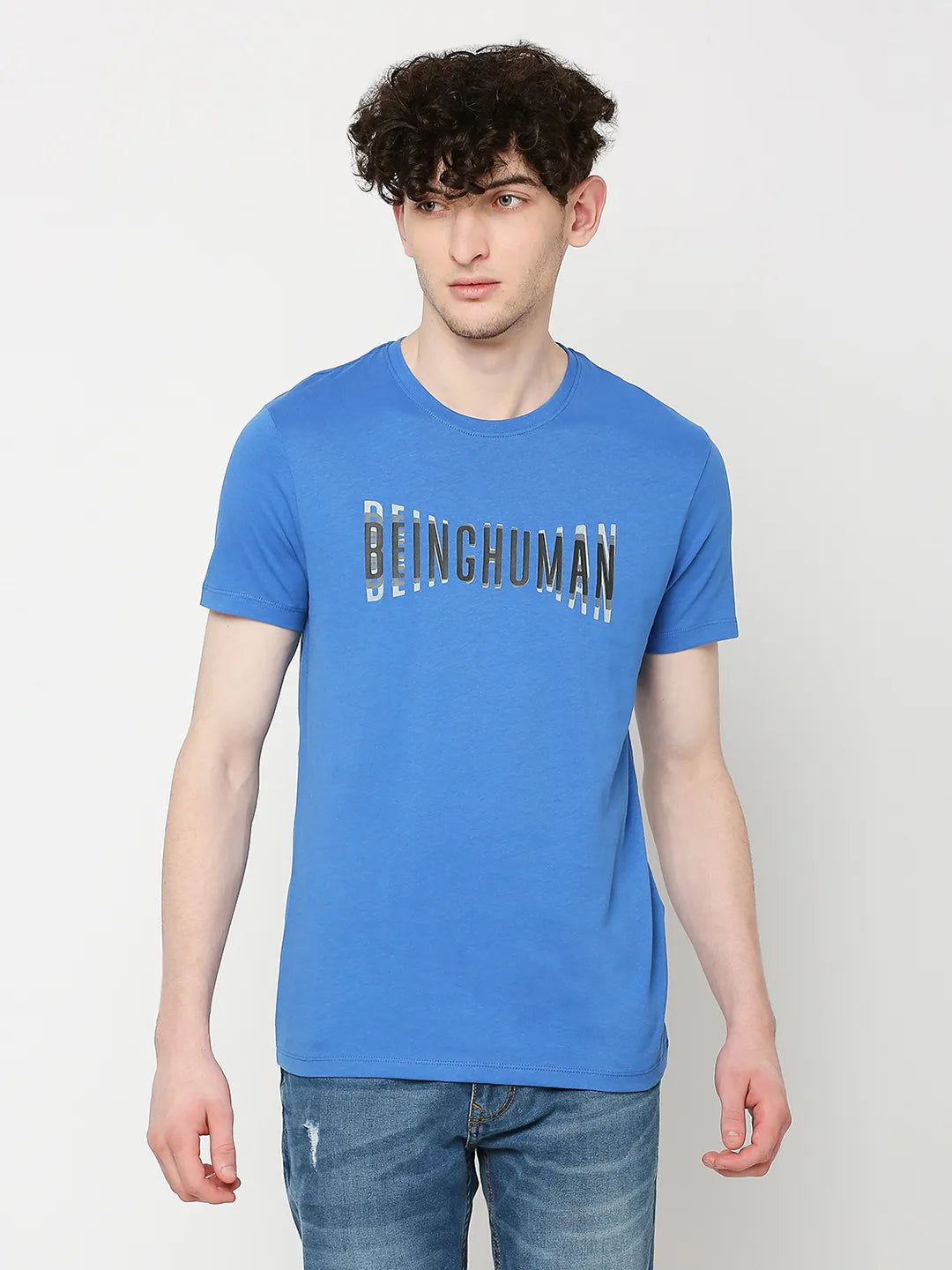 Royal Blue Regular Fit Round Neck Men's T-Shirt by Being Human Clothing