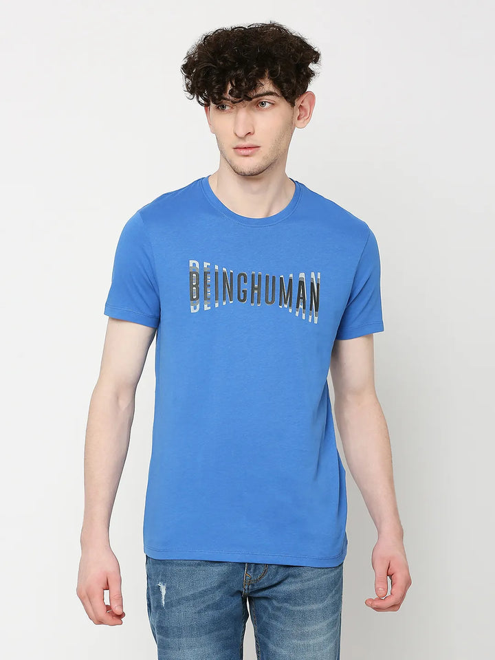 Royal Blue Regular Fit Round Neck Men's T-Shirt by Being Human Clothing