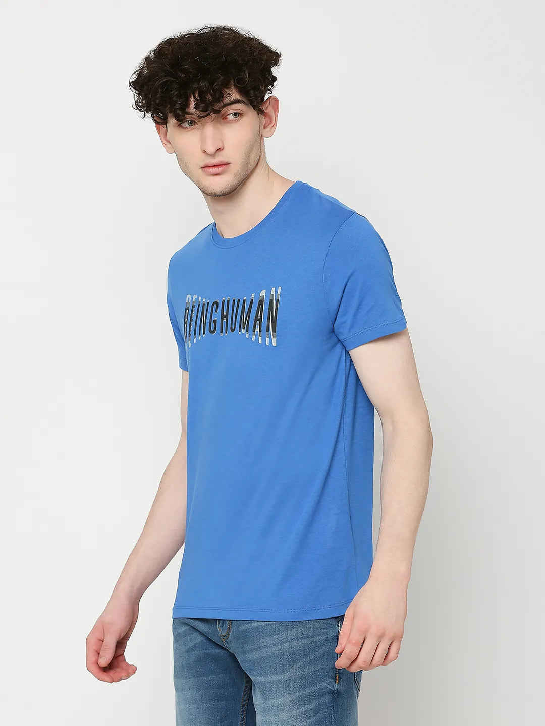 Royal Blue Regular Fit Round Neck Men's T-Shirt by Being Human Clothing