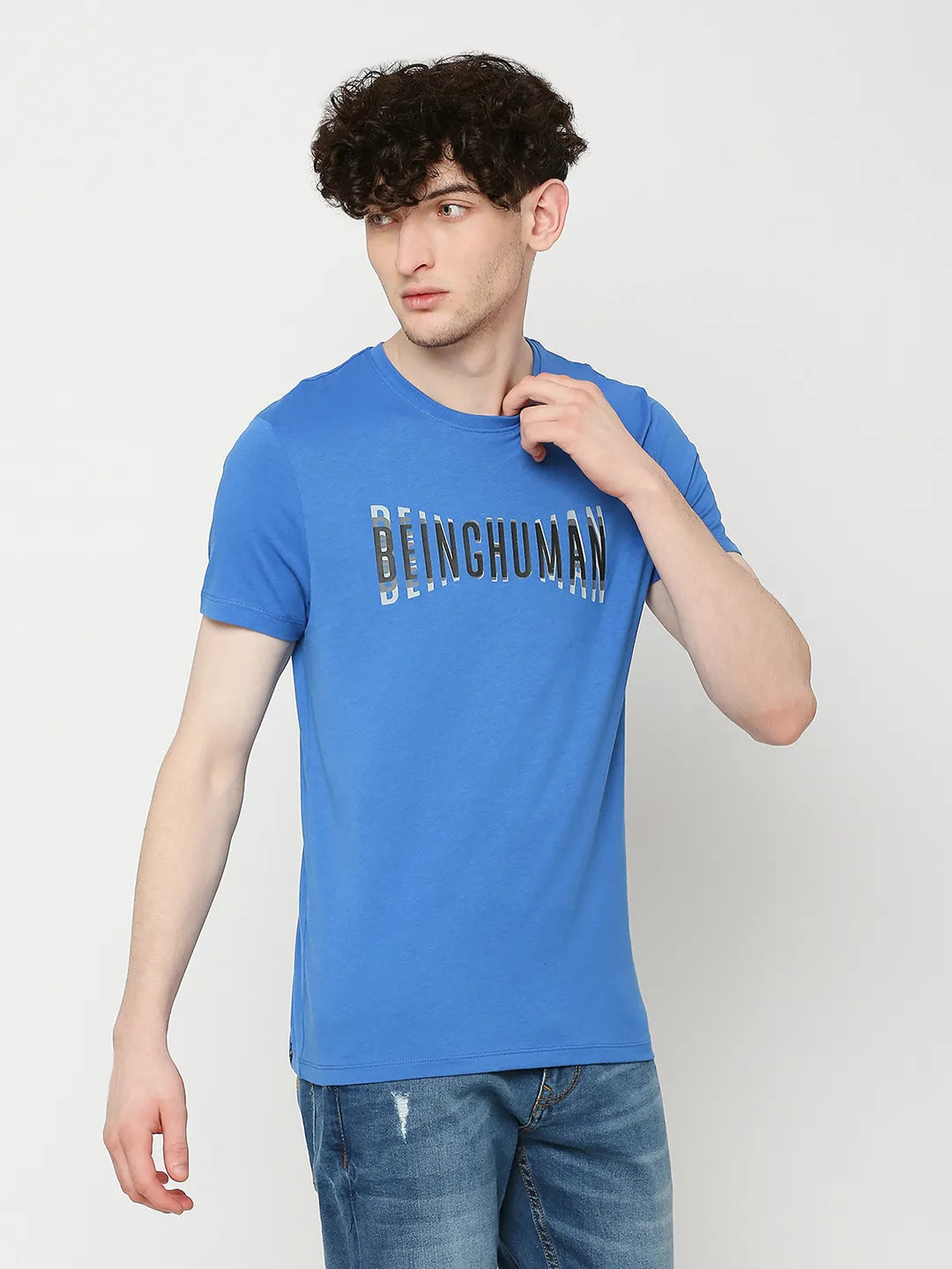 Royal Blue Regular Fit Round Neck Men's T-Shirt by Being Human Clothing