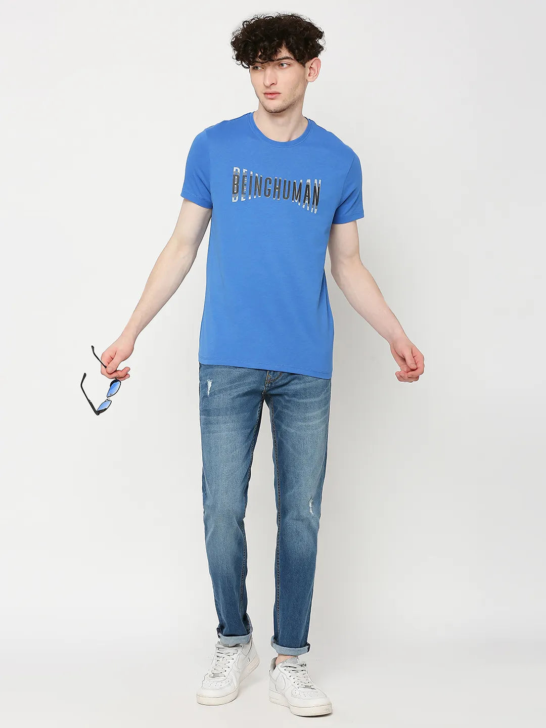 Royal Blue Regular Fit Round Neck Men's T-Shirt by Being Human Clothing