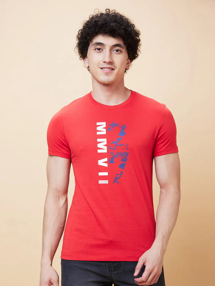 Red Regular Fit Men's Short Sleeves T-Shirt by Being Human Clothing