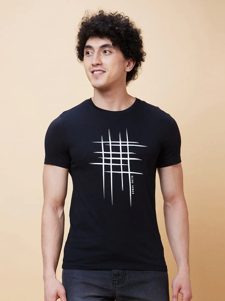 Black Regular Fit Men's Short Sleeves T-Shirt by Being Human Clothing