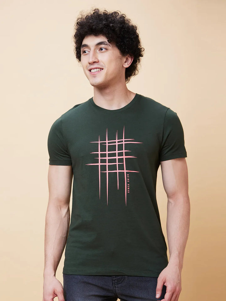 Green Regular Fit Men's Short Sleeves T-Shirt by Being Human Clothing