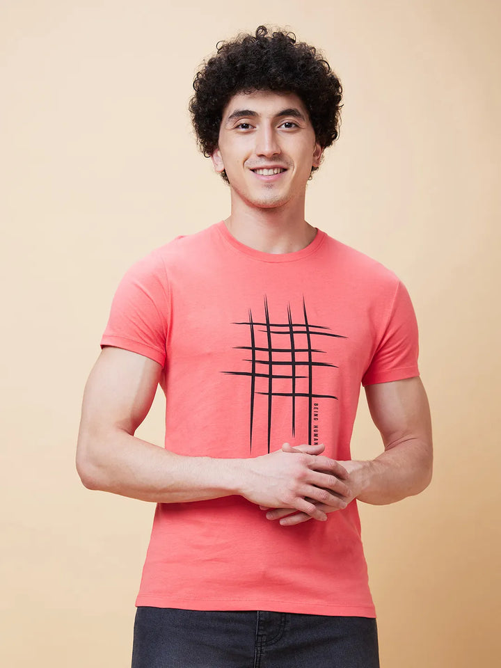 Pink Regular Fit Men's Short Sleeves T-Shirt by Being Human Clothing