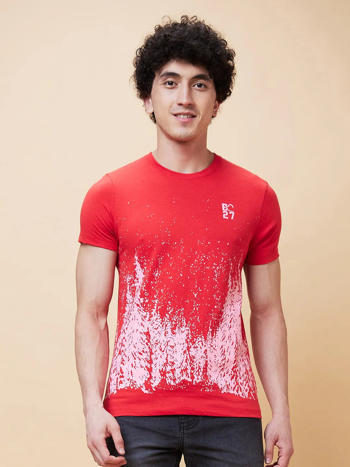 Red Regular Fit Men's Short Sleeves T-Shirt by Being Human Clothing