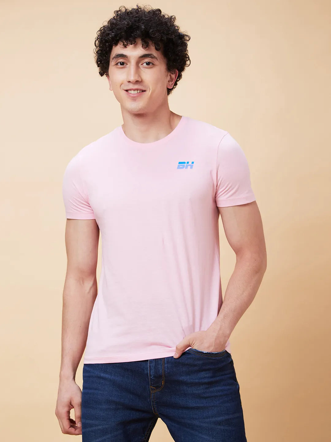 Pink Regular Fit Men's Short Sleeves T-Shirt by Being Human Clothing