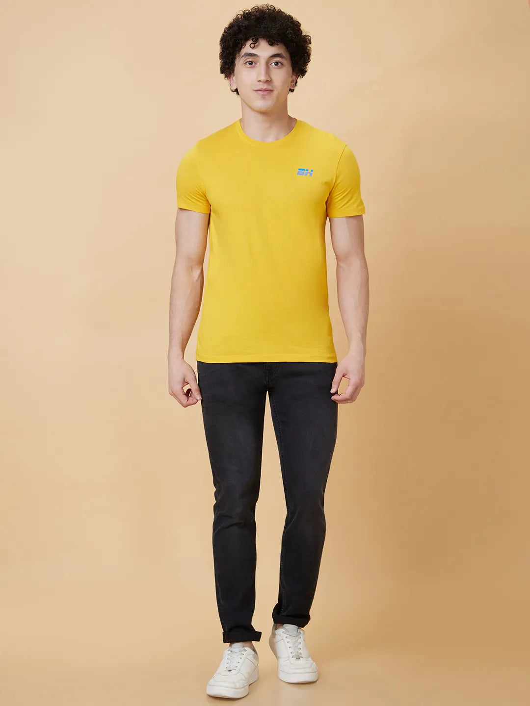Mustard Regular Fit Round Neck Men's T-Shirt by Being Human Clothing