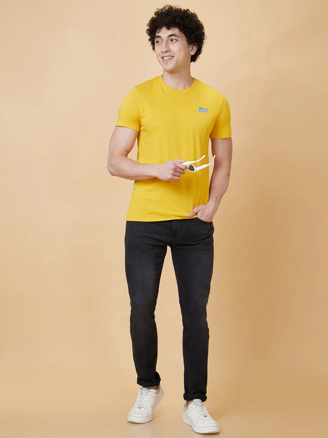 Mustard Regular Fit Round Neck Men's T-Shirt by Being Human Clothing