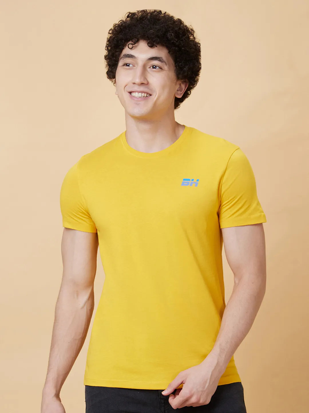 Mustard Regular Fit Round Neck Men's T-Shirt by Being Human Clothing