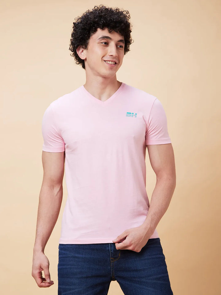 Pink Regular Fit Men's Short Sleeves T-Shirt by Being Human Clothing