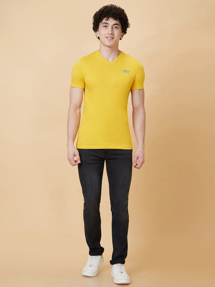 Yellow Regular Fit Men's V Neck T-Shirt by Being Human Clothing