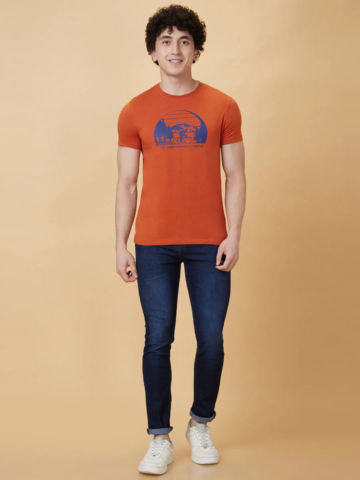 Brown Regular Fit Men's Short Sleeves T-Shirt by Being Human Clothing