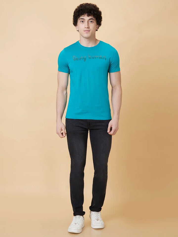 Blue Regular Fit Men's Short Sleeves T-Shirt by Being Human Clothing
