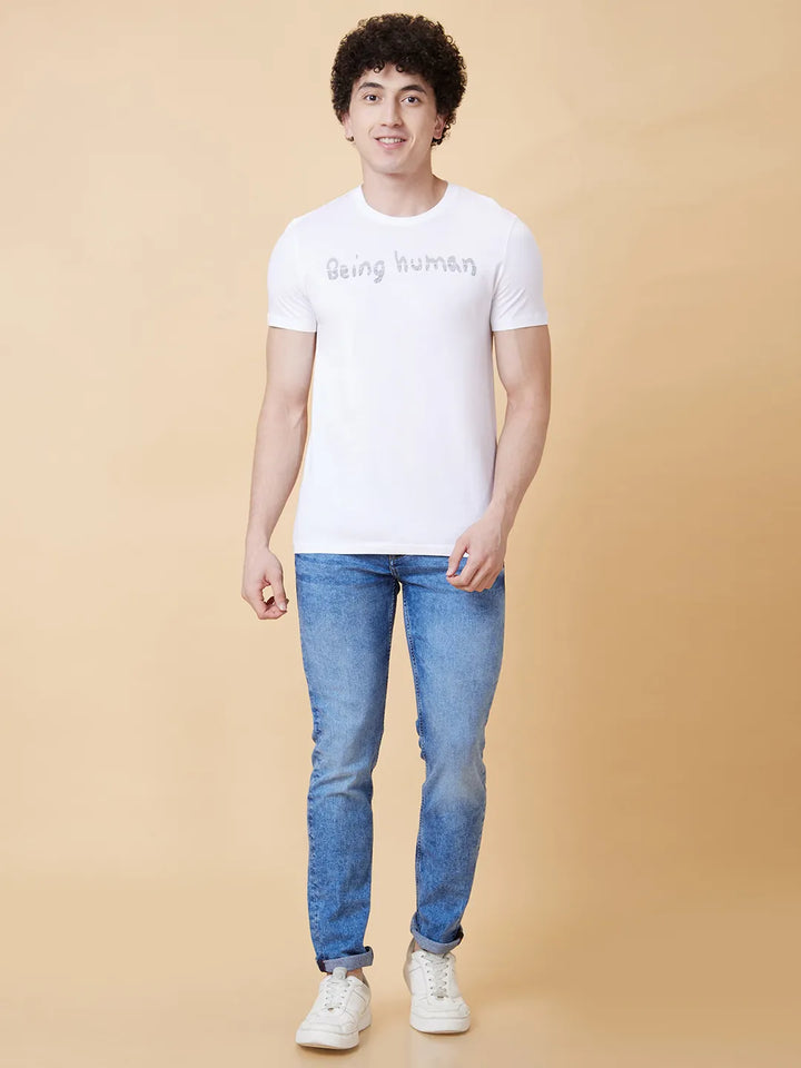 White Regular Fit Men's Short Sleeves T-Shirt by Being Human Clothing
