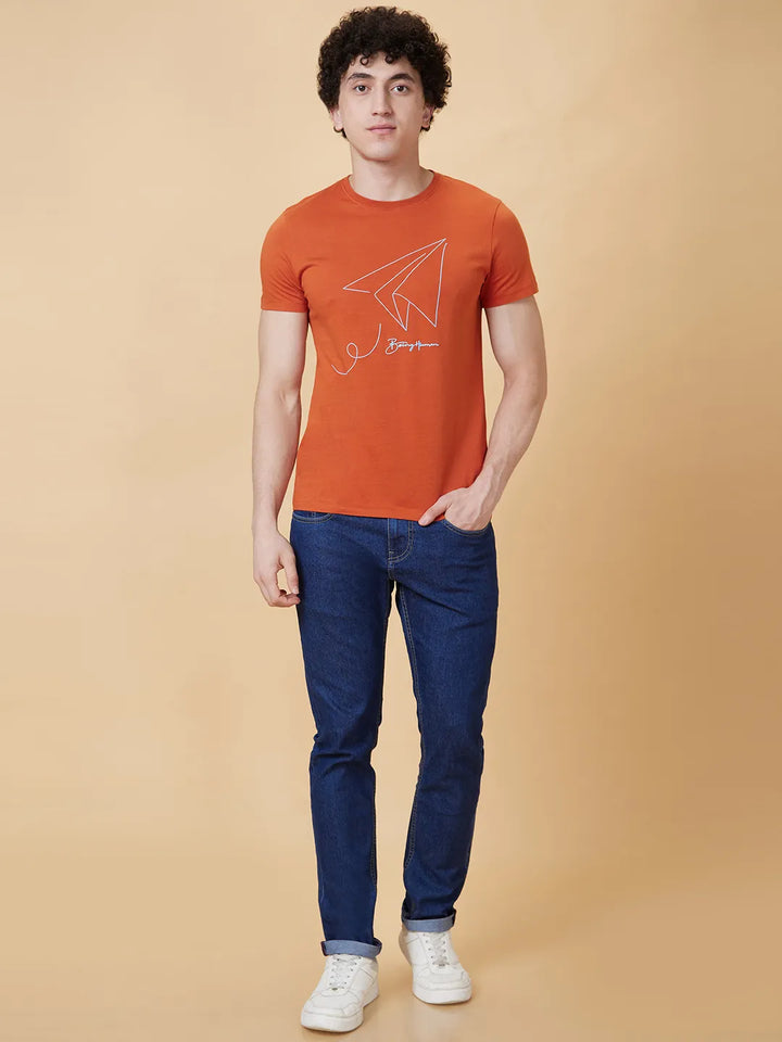 Brown Regular Fit Men's Short Sleeves T-Shirt by Being Human Clothing