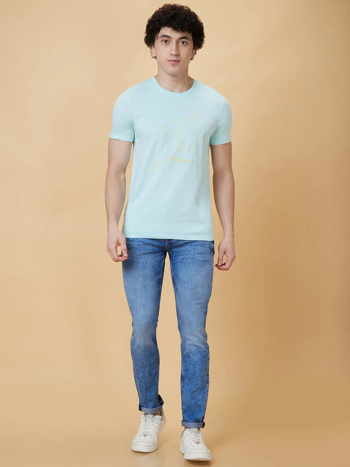 Light Blue Regular Fit Men's Short Sleeves T-Shirt by Being Human Clothing