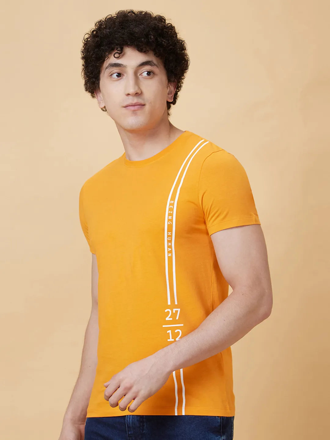 Orange Regular Fit Round Neck Men's T-Shirt by Being Human Clothing