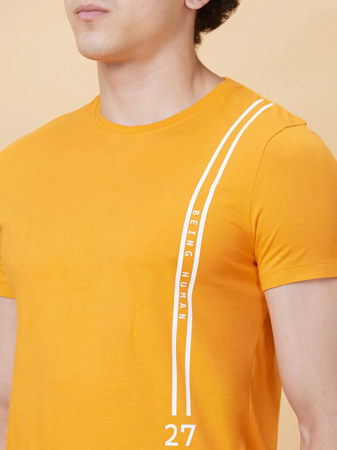 Orange Regular Fit Round Neck Men's T-Shirt by Being Human Clothing
