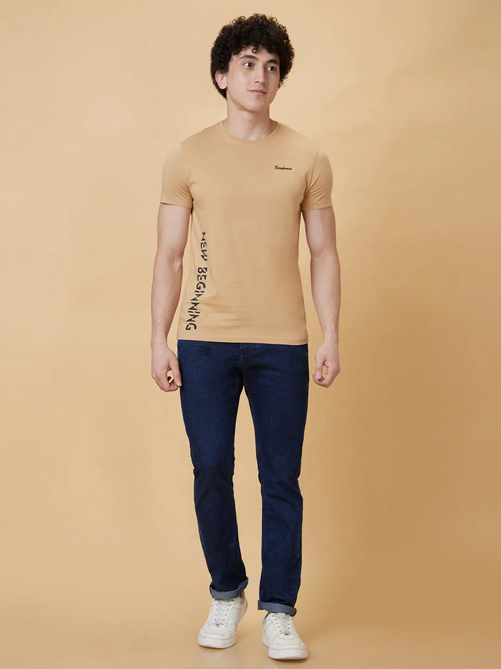 Beige Regular Fit Men's Short Sleeves T-Shirt by Being Human Clothing