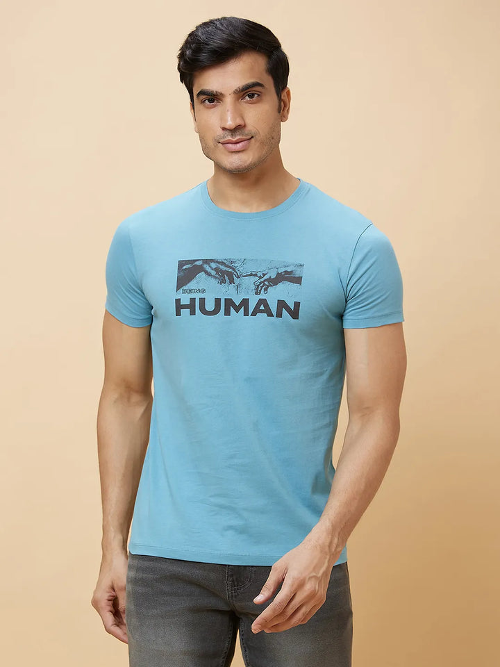Blue Regular Fit Men's Short Sleeves T-Shirt by Being Human Clothing