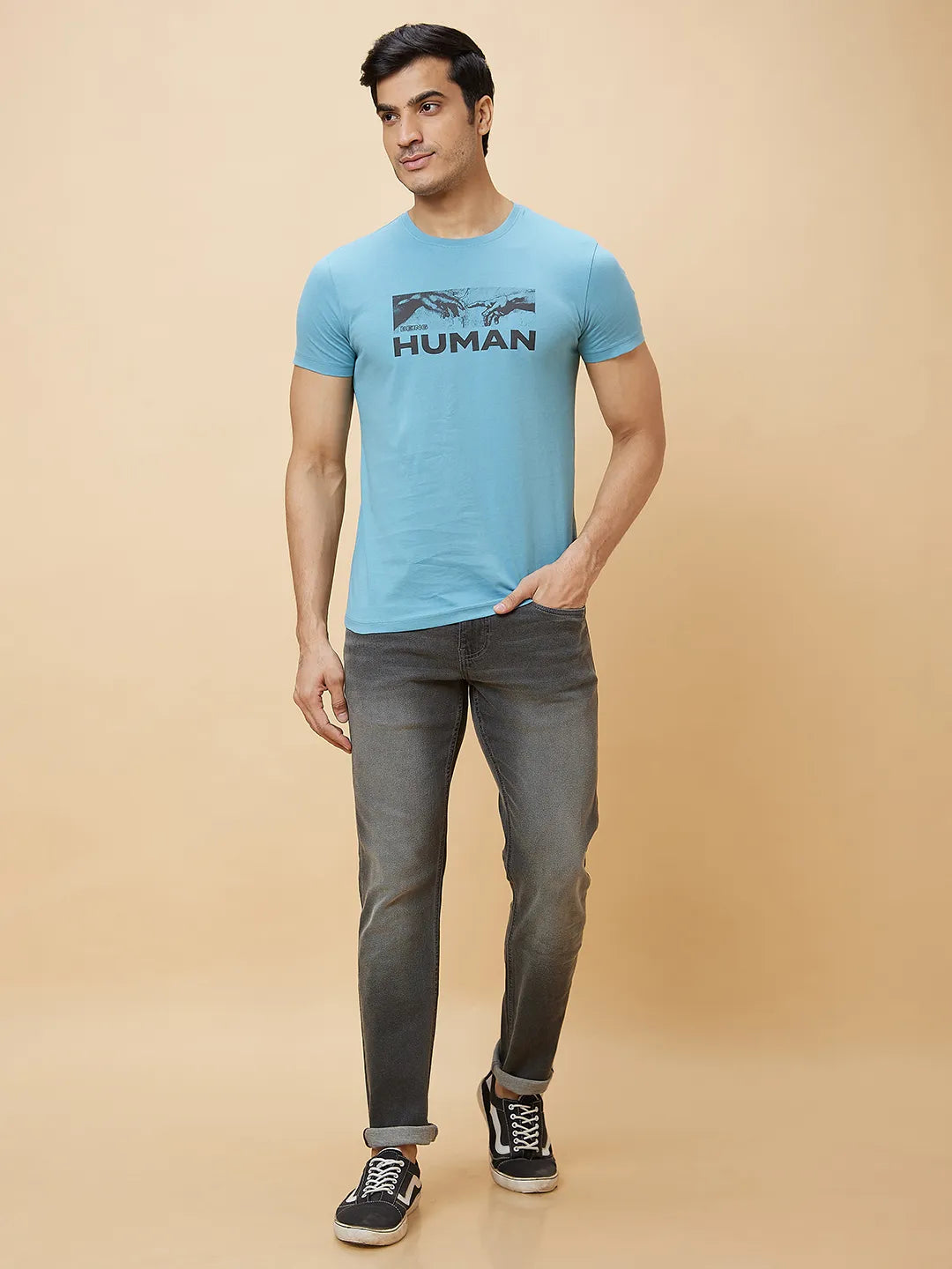 Blue Regular Fit Men's Short Sleeves T-Shirt by Being Human Clothing