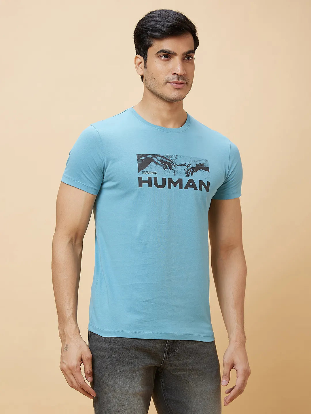 Blue Regular Fit Men's Short Sleeves T-Shirt by Being Human Clothing
