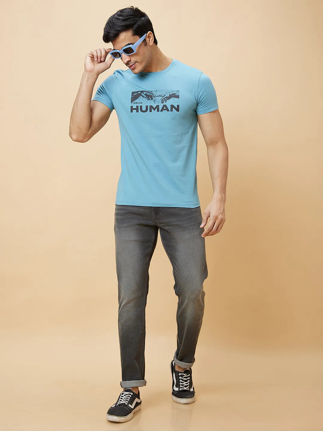 Blue Regular Fit Men's Short Sleeves T-Shirt by Being Human Clothing