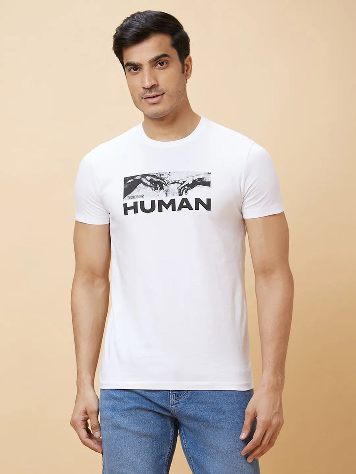 White Regular Fit Men's Short Sleeves T-Shirt by Being Human Clothing