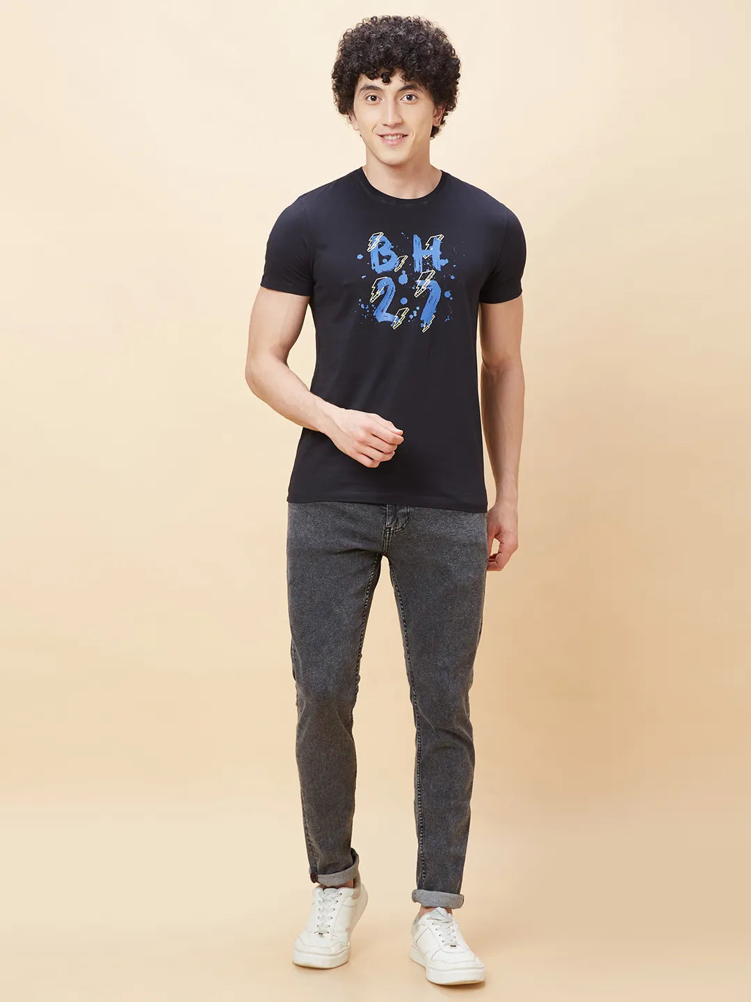 Black Regular Fit Men's Short Sleeves T-Shirt by Being Human Clothing