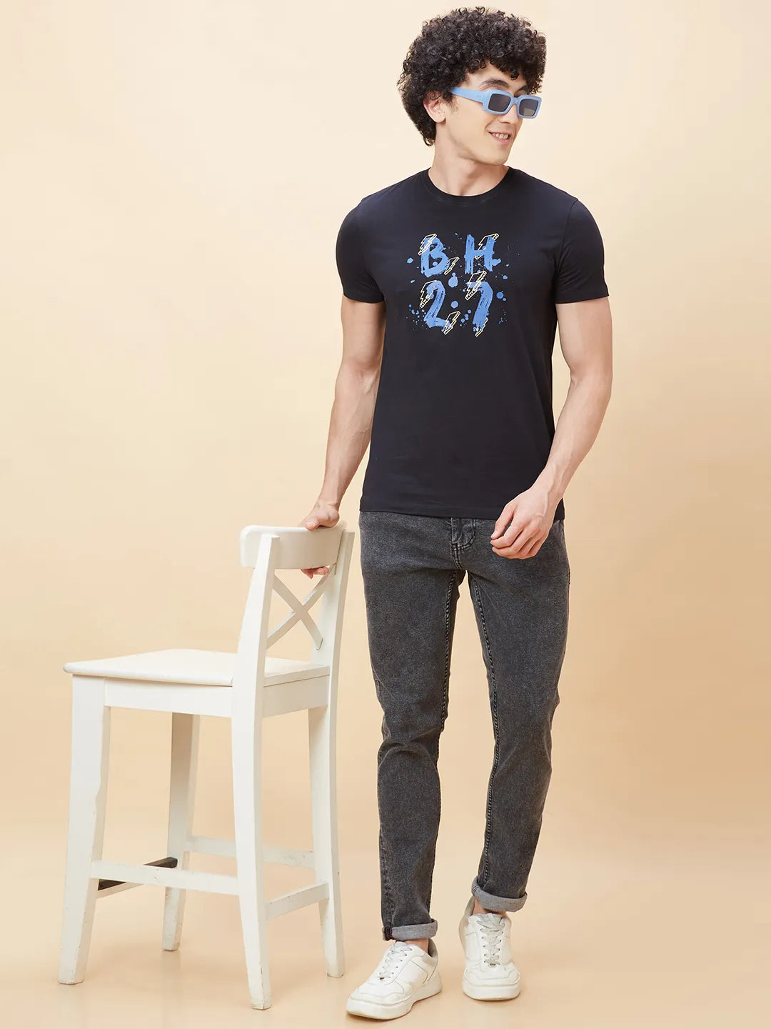 Black Regular Fit Men's Short Sleeves T-Shirt by Being Human Clothing