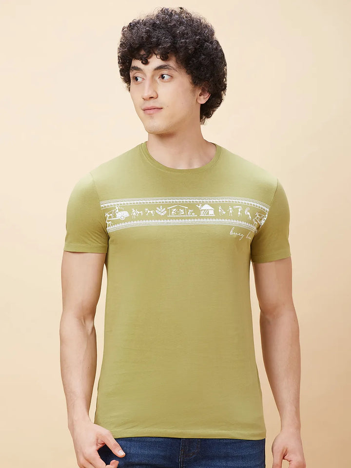 Green Regular Fit Men's Short Sleeves T-Shirt by Being Human Clothing