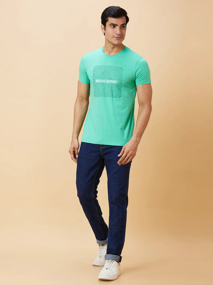 Green Regular Fit Men's Short Sleeves T-Shirt by Being Human Clothing