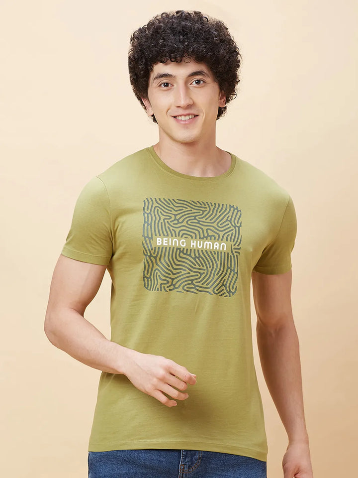 Green Regular Fit Men's Short Sleeves T-Shirt by Being Human Clothing