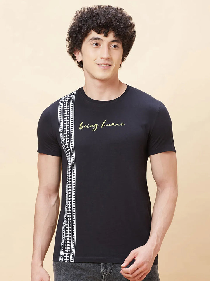 Black Regular Fit Men's Short Sleeves T-Shirt by Being Human Clothing