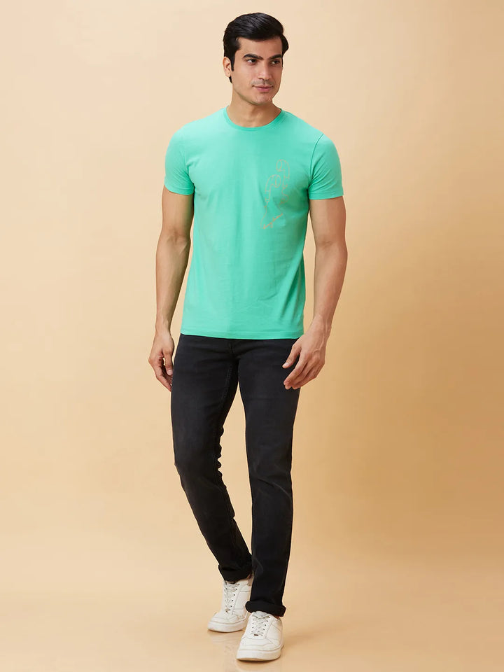 Jade Green Regular Fit Round Neck Men's T-Shirt by Being Human Clothing