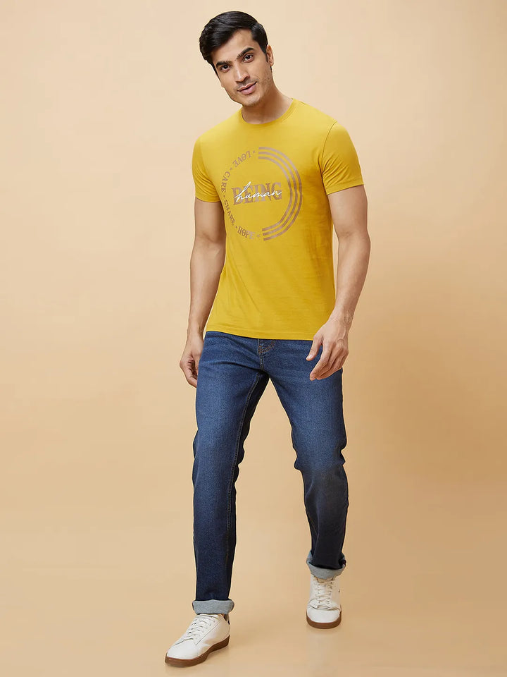 Yellow Regular Fit Men's Short Sleeves T-Shirt by Being Human Clothing