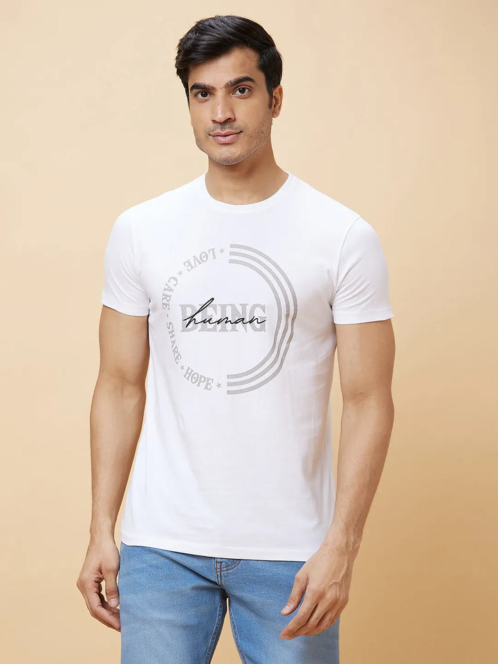 White Regular Fit Men's Short Sleeves T-Shirt by Being Human Clothing