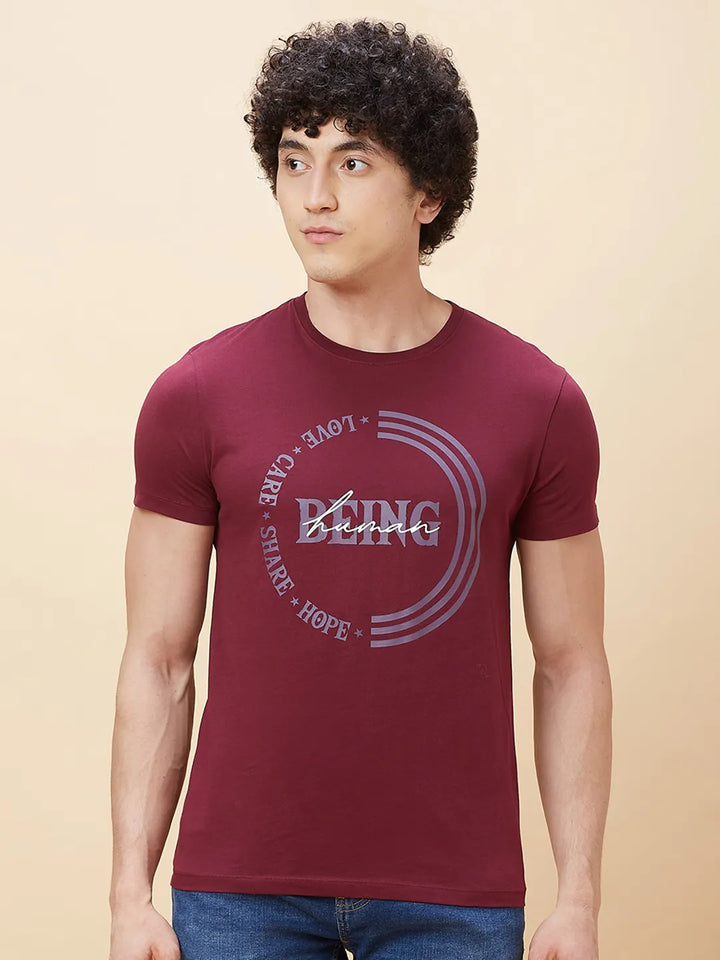 Red Regular Fit Men's Short Sleeves T-Shirt by Being Human Clothing