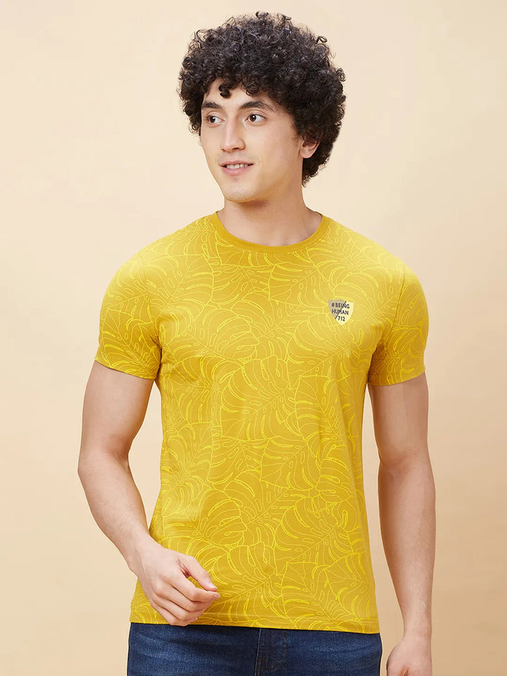 Yellow Regular Fit Men's All over printed T-Shirt by Being Human Clothing