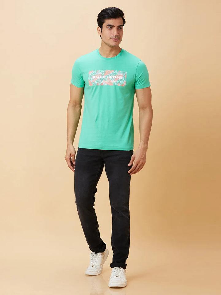 Green Regular Fit Men's Short Sleeves T-Shirt by Being Human Clothing