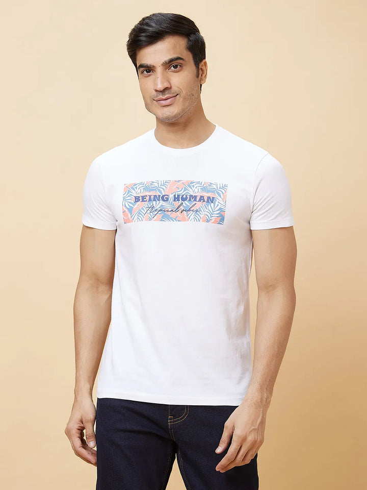 White Regular Fit Men's Short Sleeves T-Shirt by Being Human Clothing