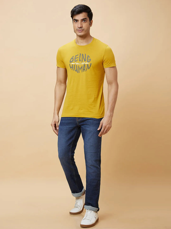 Yellow Regular Fit Men's Short Sleeves T-Shirt by Being Human Clothing