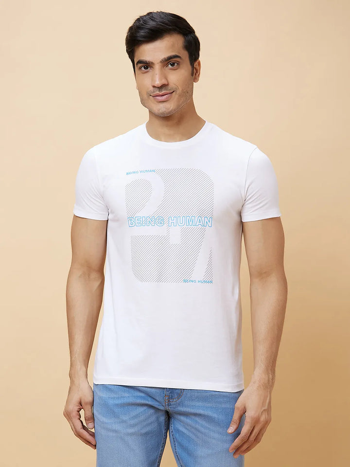 White Regular Fit Men's Short Sleeves T-Shirt by Being Human Clothing