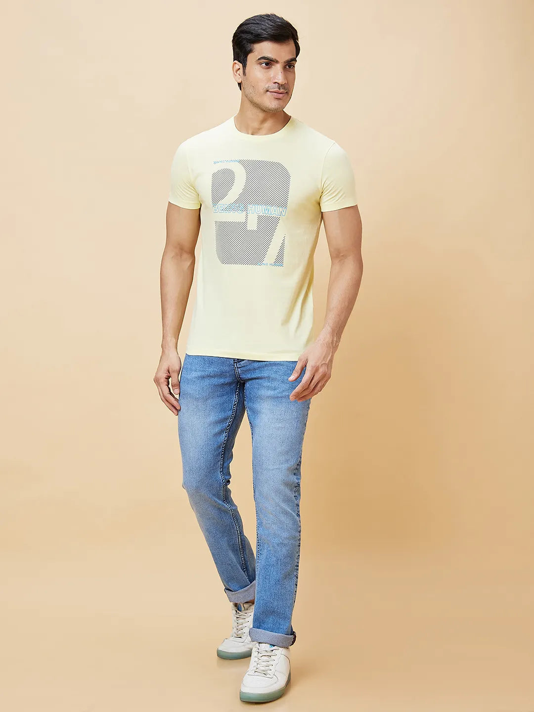 Yellow Regular Fit Men's Short Sleeves T-Shirt by Being Human Clothing