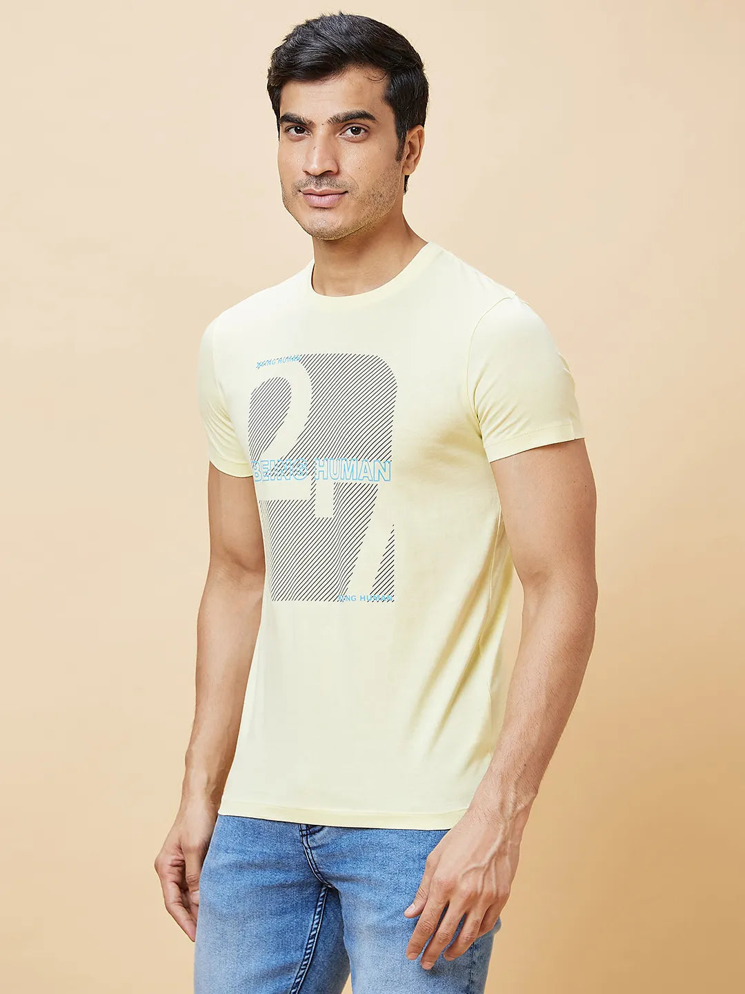 Yellow Regular Fit Men's Short Sleeves T-Shirt by Being Human Clothing