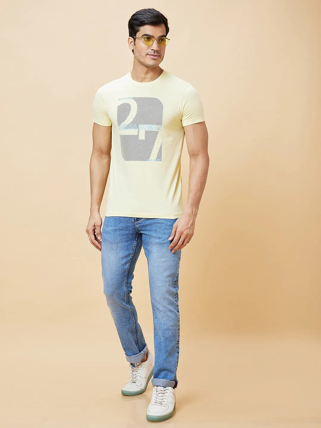 Yellow Regular Fit Men's Short Sleeves T-Shirt by Being Human Clothing