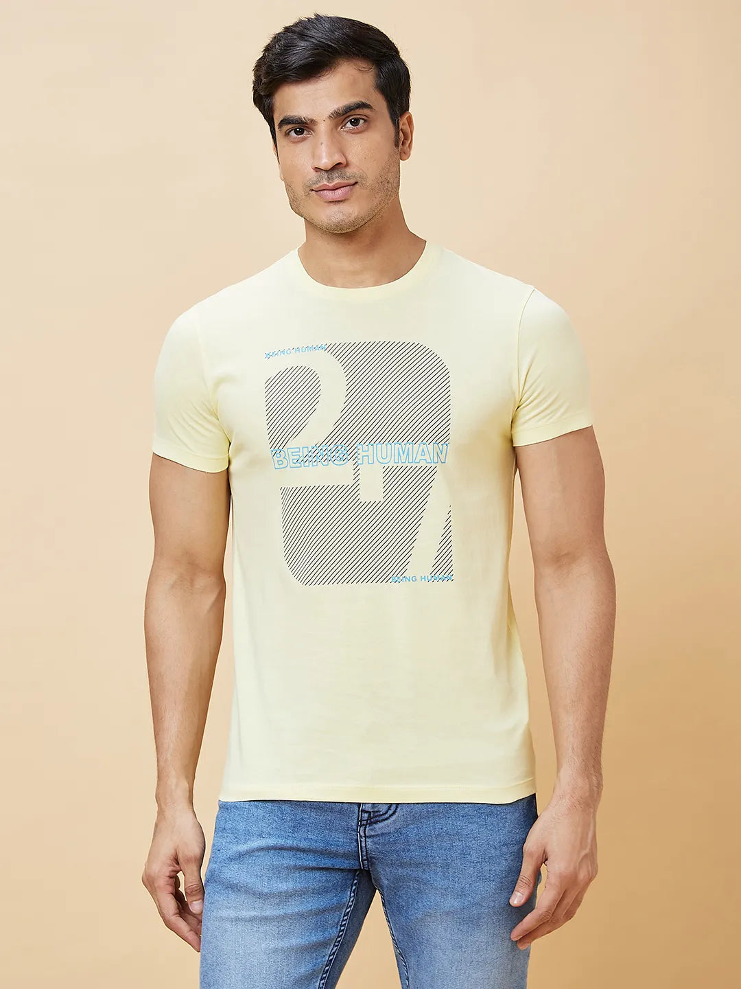 Yellow Regular Fit Men's Short Sleeves T-Shirt by Being Human Clothing