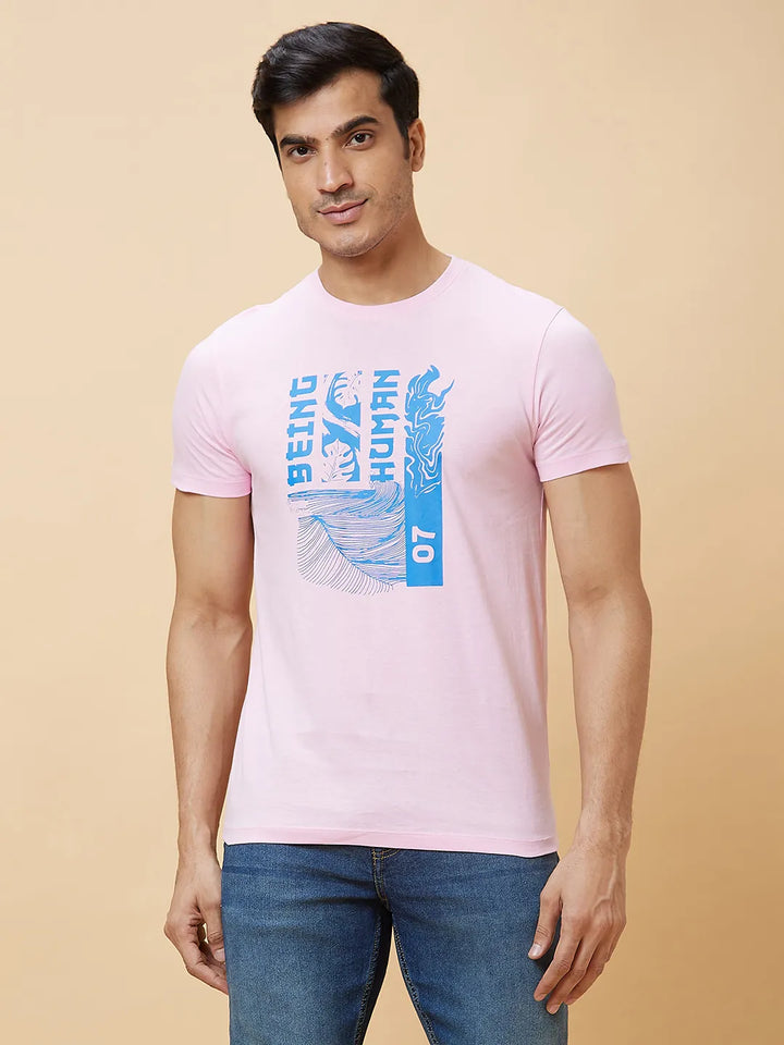 Pink Regular Fit Men's Short Sleeves T-Shirt by Being Human Clothing