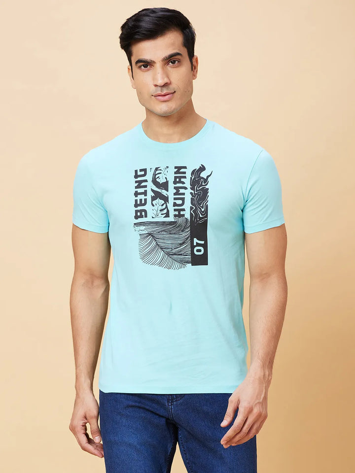 Light Blue Regular Fit Men's Short Sleeves T-Shirt by Being Human Clothing